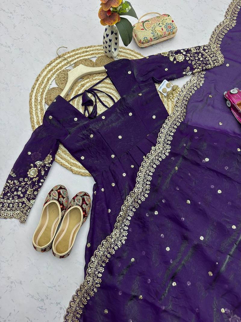 Heavy fendy silk embroidered sequince work wedding kurta set
