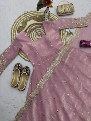 Heavy fendy silk embroidered sequince work wedding kurta set 5