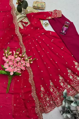 Heavy fendy silk embroidered sequince work wedding kurta set