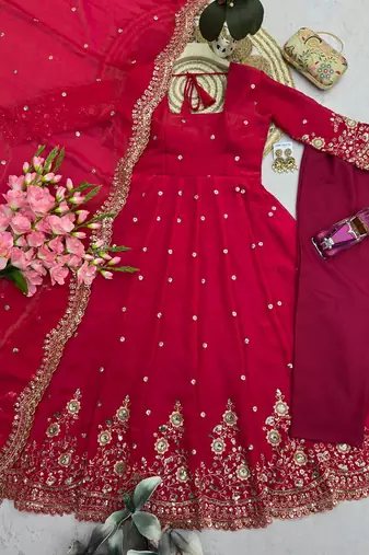Heavy fendy silk embroidered sequince work wedding kurta set
