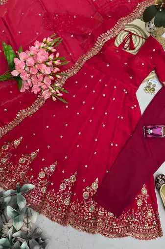 Heavy fendy silk embroidered sequince work wedding kurta set