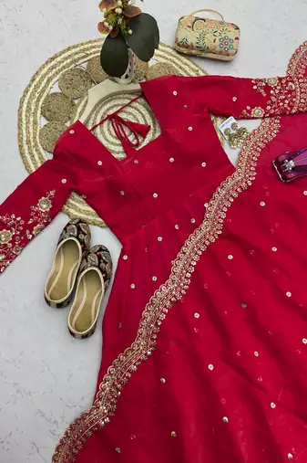 Heavy fendy silk embroidered sequince work wedding kurta set