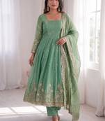 Heavy fendy silk embroidered sequince work wedding kurta set