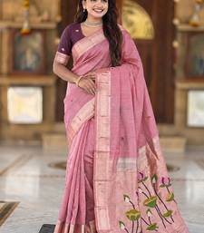 Pink cotton silk saree with colorful floral weaving pallu with blouse
