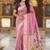 Pink cotton silk saree with colorful floral weaving pallu with blouse