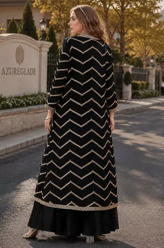 black chinon designer free size stitched indo western