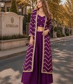 purple chinon designer free size stitched indo western