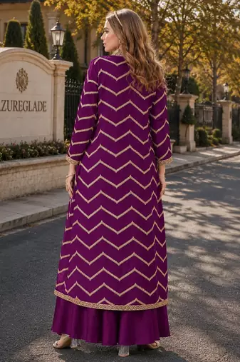 purple chinon designer free size stitched indo western
