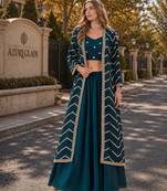 teal chinon designer free size stitched indo western
