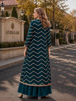 teal chinon designer free size stitched indo western 2