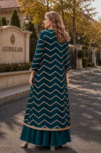 teal chinon designer free size stitched indo western