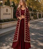 maroon chinon designer free size stitched indo western