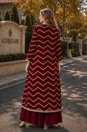 maroon chinon designer free size stitched indo western
