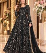 black embroidered net semi stitched anarkali suit