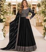 black embroidered art silk blend  semi stitched anarkali suit