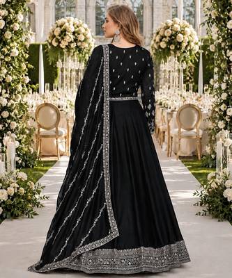 black embroidered art silk blend  semi stitched anarkali suit 2