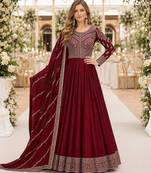 maroon embroidered art silk blend  semi stitched anarkali suit