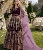 dark purple embroidered velvet semi stitched patiyala suit