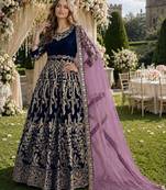 navy blue embroidered velvet semi stitched patiyala suit