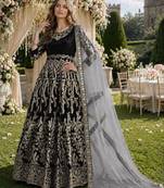 black embroidered velvet semi stitched patiyala suit