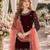 maroon embroidered velvet semi stitched anarkali suit