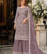 lavender embroidered net semi stitched plazzo suit