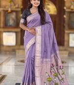 Lavender cotton silk saree with colorful floral weaving pallu with blouse