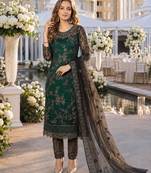 green embroidered net semi stitched salwar suit