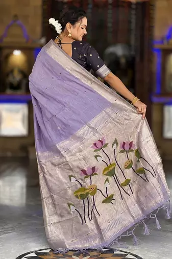 Lavender cotton silk saree with colorful floral weaving pallu with blouse