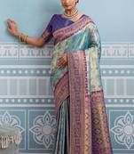 sky blue kanjivaram soft silk blend zari with meenakari weaving saree with blouse