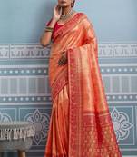 orange kanjivaram soft silk blend zari with meenakari weaving saree with blouse