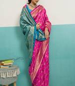 hot pink banarasi silk blend zari woven with jaal saree with blouse