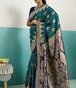 dark green banarasi silk blend zari woven with jaal saree with blouse