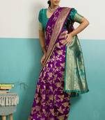 purple banarasi silk blend zari woven with jaal saree with blouse