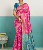 rani pink banarasi silk blend zari woven with jaal saree with blouse