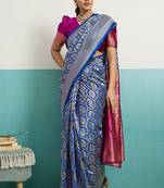 blue banarasi silk blend zari woven with jaal saree with blouse