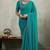 Teal velvet chiffon dual tone zarkan precision border work saree with blouse