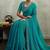 Teal velvet chiffon dual tone zarkan precision border work saree with blouse