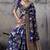 navy blue banarasi silk blend zari woven saree with blouse