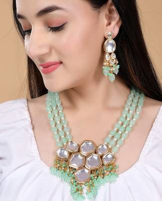 Gold Plated Kundan Long Layered Jewellery Set For Women 1