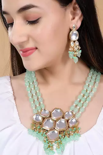 Gold Plated Kundan Long Layered Jewellery Set For Women