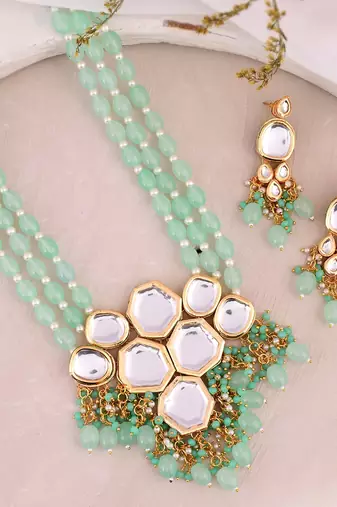 Gold Plated Kundan Long Layered Jewellery Set For Women