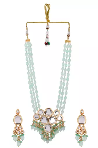 Gold Plated Kundan Long Layered Jewellery Set For Women