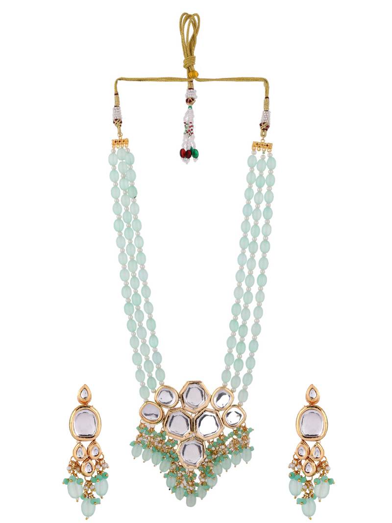 Gold Plated Kundan Long Layered Jewellery Set For Women