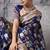 navy blue banarasi silk blend zari woven saree with blouse