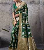 green banarasi silk blend zari woven saree with blouse