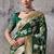 green banarasi silk blend zari woven saree with blouse