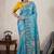Aqua blue satin & makhmal meena triple woven saree with blouse