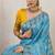 Aqua blue satin & makhmal meena triple woven saree with blouse