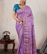 Lavender satin & makhmal meena triple woven saree with blouse